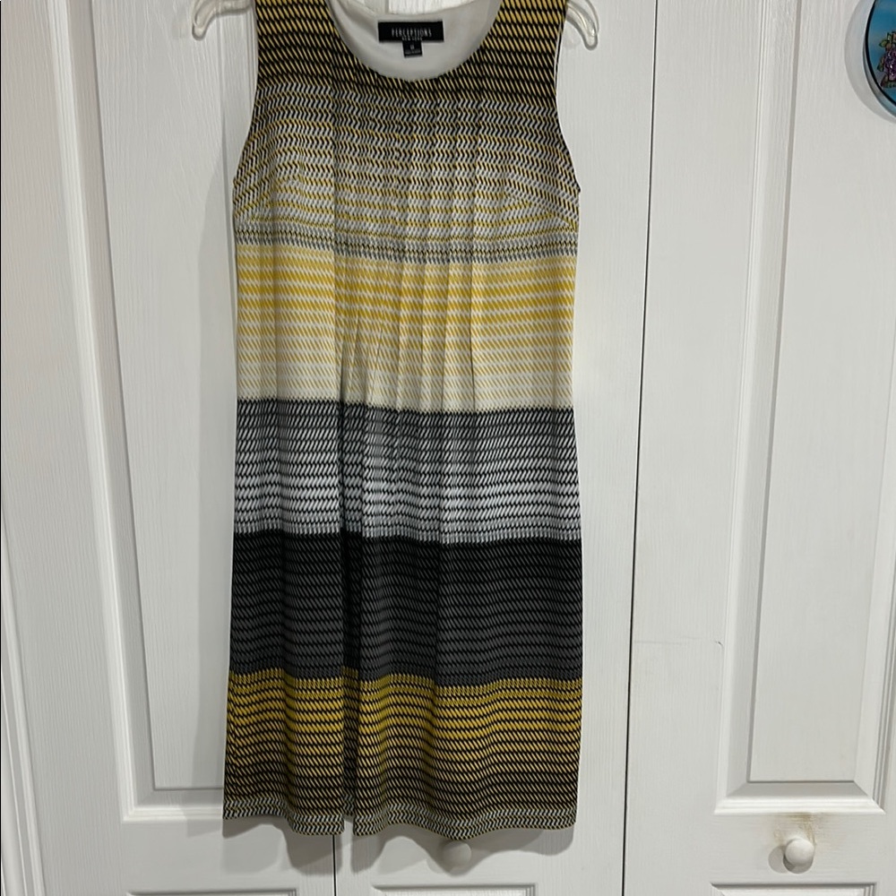 Perceptions Black, Yellow, and White Striped Midi Dress